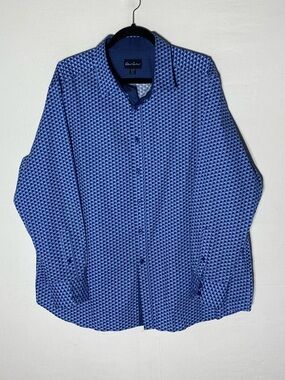 Robert Graham Blue Geometric Print Button Down Shirt XL Flip Cuff Contrast Trim